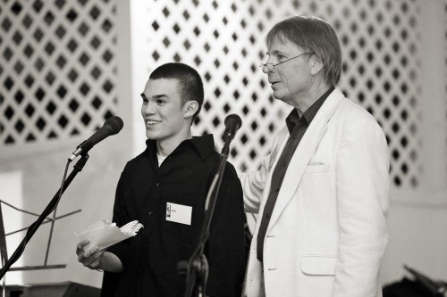 Kismet student Josh Lee with founder and Director Mike Jewell. Photo by Brian Post.
